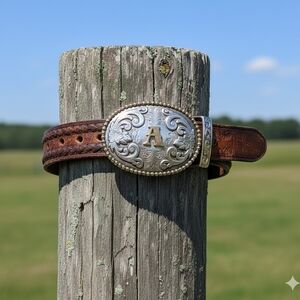 Nocona Initial "A" Buckle Brown Tooled Leather Belt Sz 40